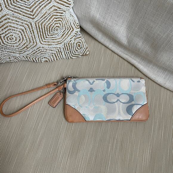 Rare Coach Optic Blue Signature Wristlet | Y2K Canvas Leather Pouch